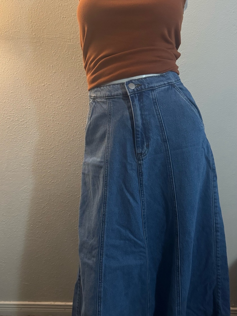 Universal Thread Blue Denim Maxi Skirt with Paneled Seams